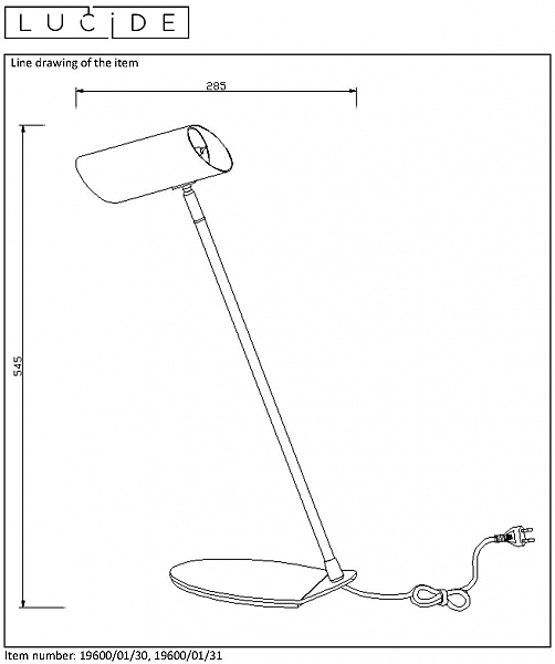 Настольная лампа Lucide Hester 19600/01/30