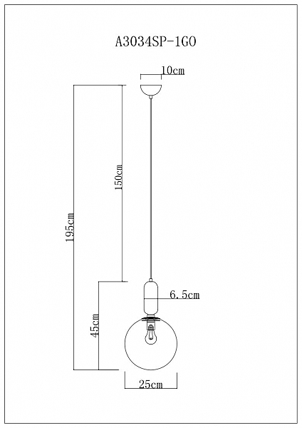 Светильник подвесной Arte Lamp Bolla-Sola A3034SP-1GO