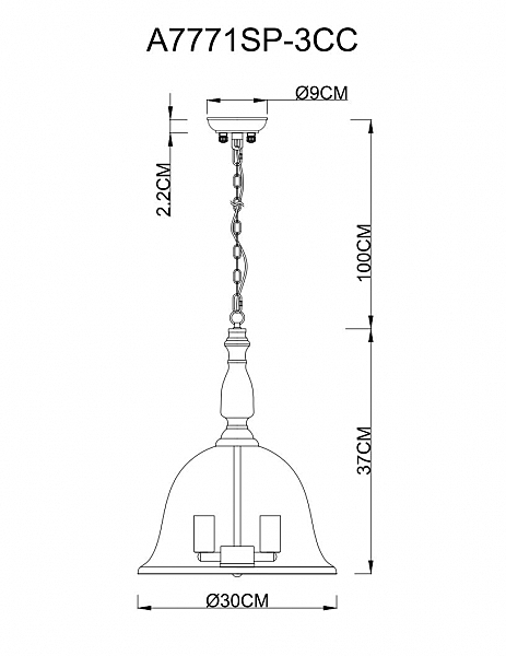 Светильник подвесной Arte Lamp Bell A7771SP-3CC