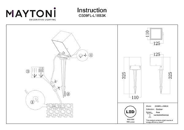 Грунтовый светильник Maytoni Ares O309FL-L18B3K