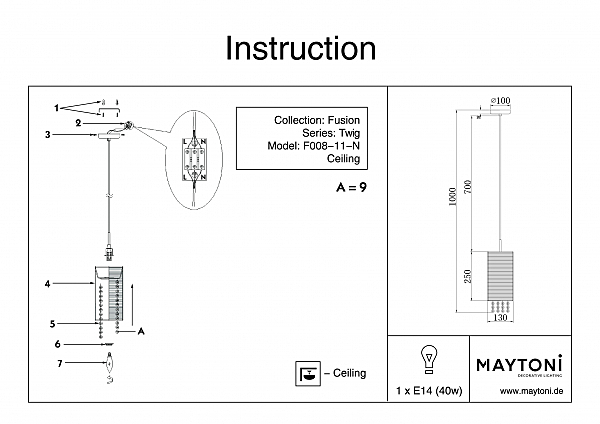 Светильник подвесной Maytoni Twig P008-PL-01-N