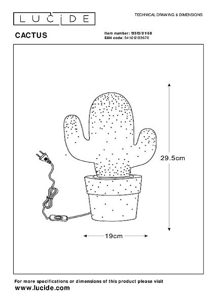 Детский ночник Lucide Cactus 13513/01/68