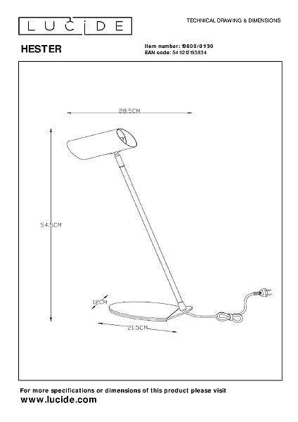 Настольная лампа Lucide Hester 19600/01/30
