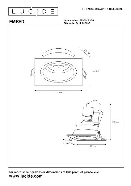 Встраиваемый светильник Lucide Embed 22959/01/30