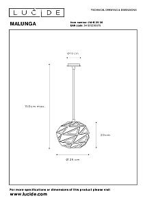 Светильник подвесной Lucide Malunga 21415/25/36