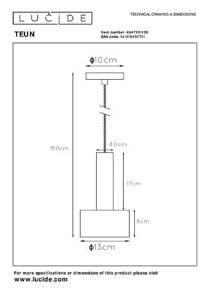 Светильник подвесной Lucide Teun 45471/01/30