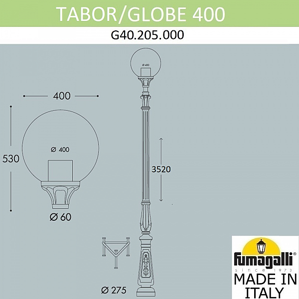 Столб фонарный уличный Fumagalli Globe 400 G40.205.000.AYE27