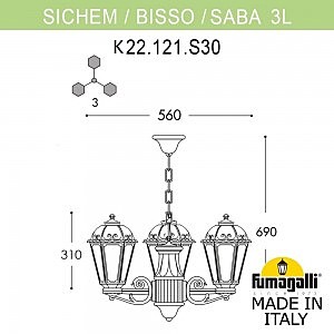 Уличный подвесной светильник Fumagalli Saba K22.120.S30.WYF1R