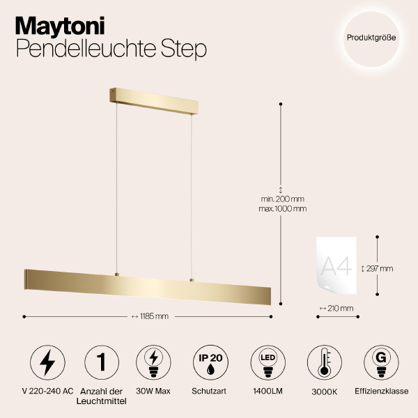 Светильник подвесной Maytoni Step P010PL-L30G3K