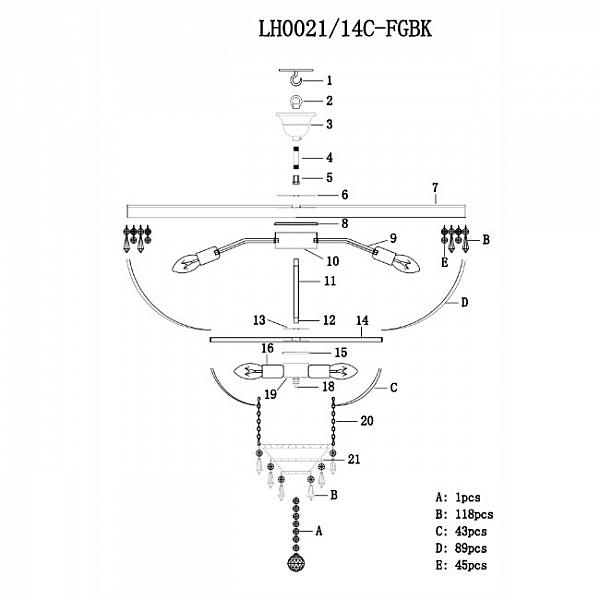 Потолочная люстра Lumien Hall Mavis LH0021/14C-FGBK