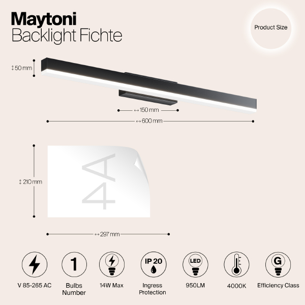 Подсветка зеркал и полок Maytoni Fichte MIR012WL-L14B4K