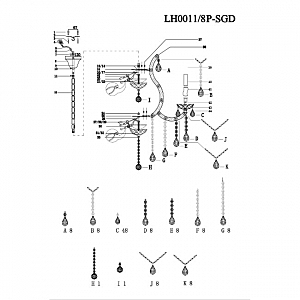 Подвесная люстра Lumien Hall Narcisse LH0011/8P-SGD