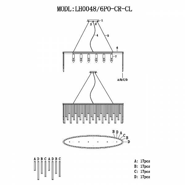 Подвесная люстра Lumien Hall Dzhillian LH0048/6PO-CR-CL