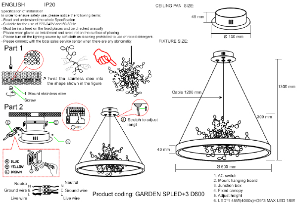 Подвесная люстра Crystal Lux Garden GARDEN SPLED+3 D600 CHROME