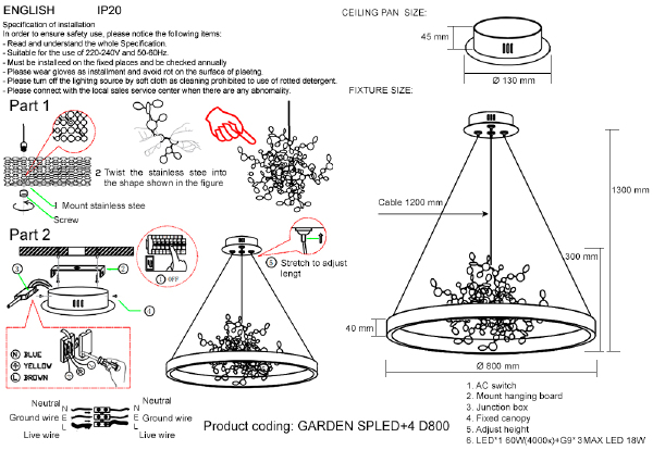 Подвесная люстра Crystal Lux Garden GARDEN SPLED+4 D800 GOLD