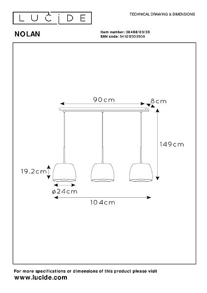 Светильник подвесной Lucide Nolan 30488/03/33