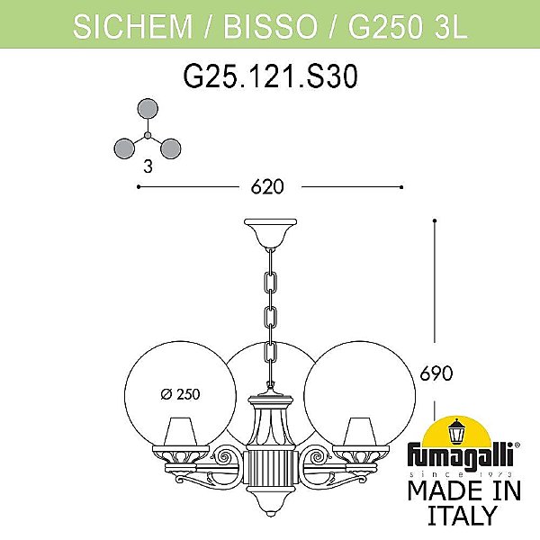 Уличный подвесной светильник Fumagalli Globe 250 G25.120.S30.AYF1R