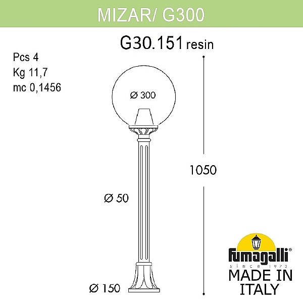 Уличный наземный светильник Fumagalli Globe 300 G30.151.000.AYF1R