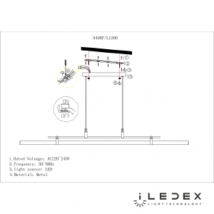 Светильник подвесной ILedex Zoom 9498P-46W-3000K GL-BR-WH