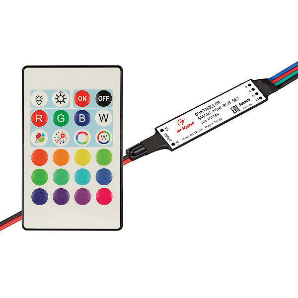 Комплект миниатюрного контроллера с ИК-пультом для RGB светодиодной ленты (ШИМ) Arlight 031594